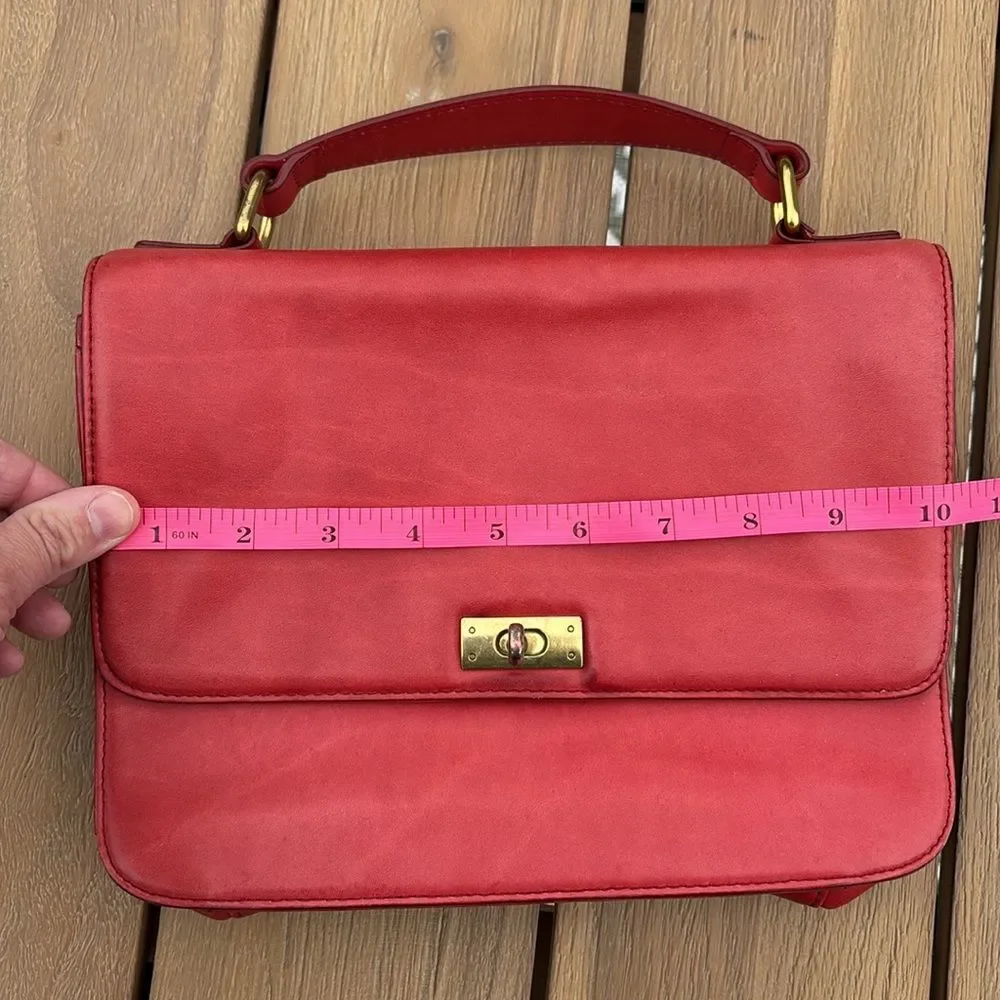J. Crew vintage Women’s Elegant Red 100% Leather Handbag handle bag purse GUC!